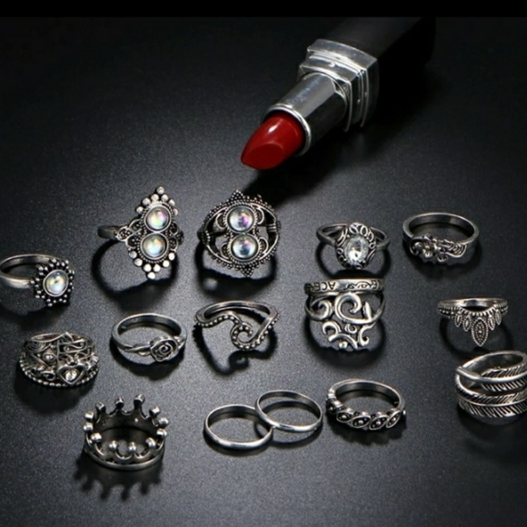 Boho Chic  16pcs Opals Silver Knuckle Midi Rings - Picture 3 of 8